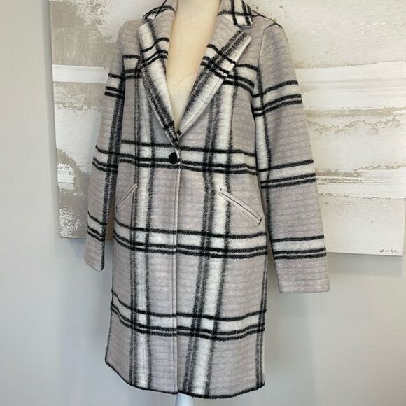 Rachel Zoe Wool Coat Black Plaid White Gray Size S NWT - Picture 2 of 4